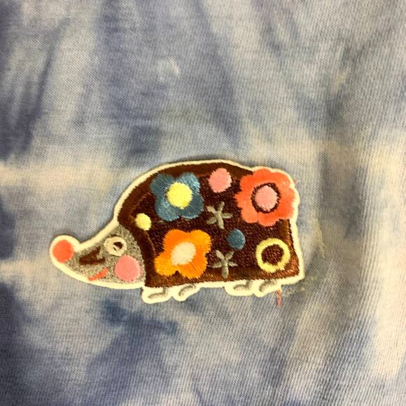 Tie Dye Crop Top Tee T-shirt Blue SMALL Hedgehog Upcycled One of Kind Unique - Picture 6 of 8